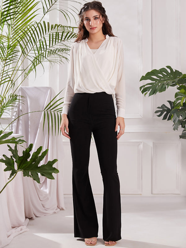 Women's Black bell bottom Pants | Black sculpted Trousers for Women