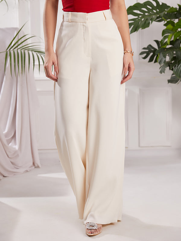 Women's White Wide Leg Pants | Formal Loose Fit Trousers