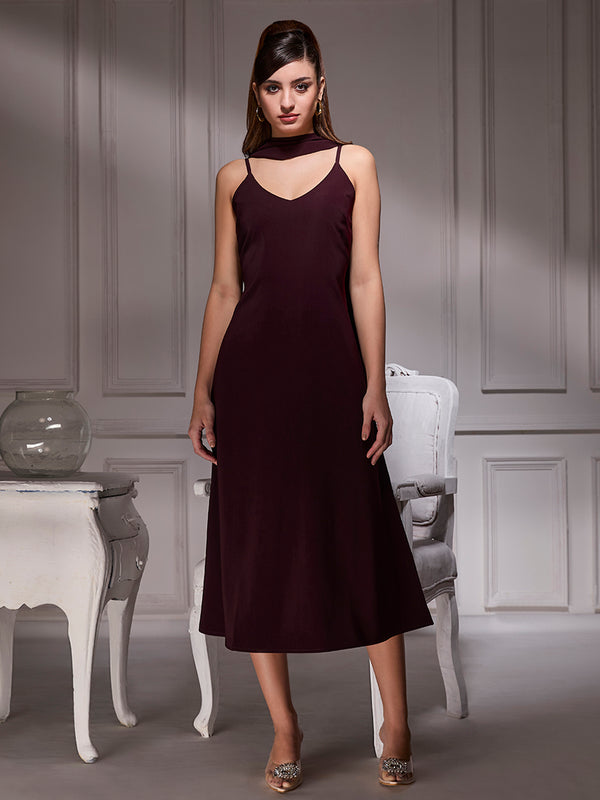 Maroon Grace Midi Dress For Women