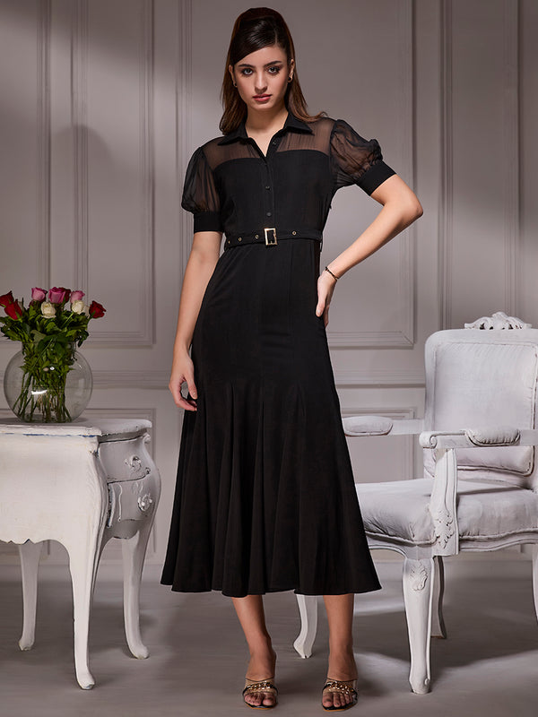 Black Gore Luxe Midi For Women Dress