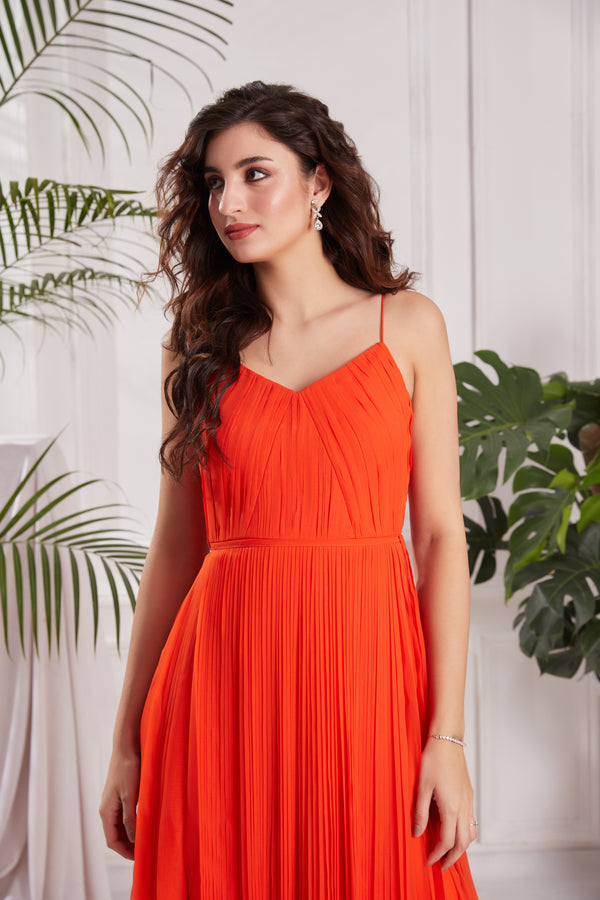 Orange Crush Midi Georgette Dress For Women