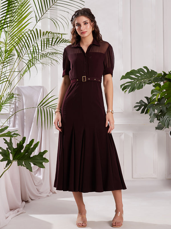 Maroon Gore Luxe Midi For Women Dress
