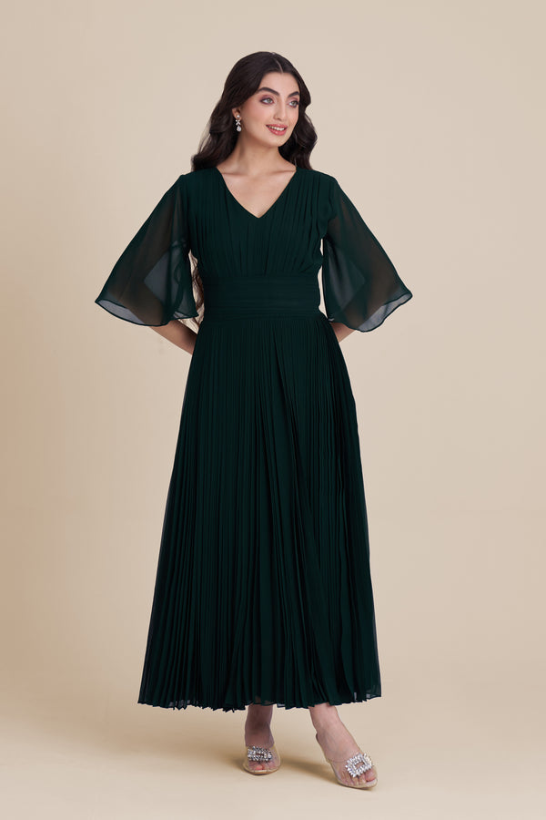 Deep Green Pleated Midi