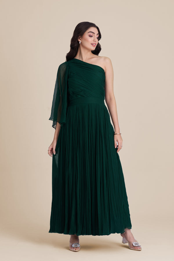 Green One-Shoulder gown