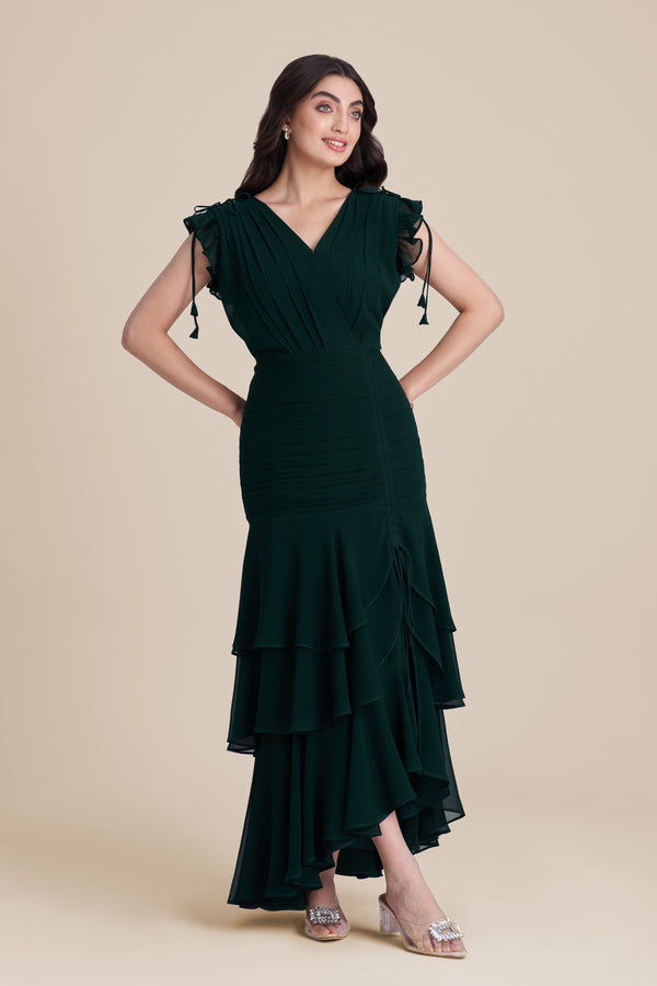 Green Layered Midi Dress