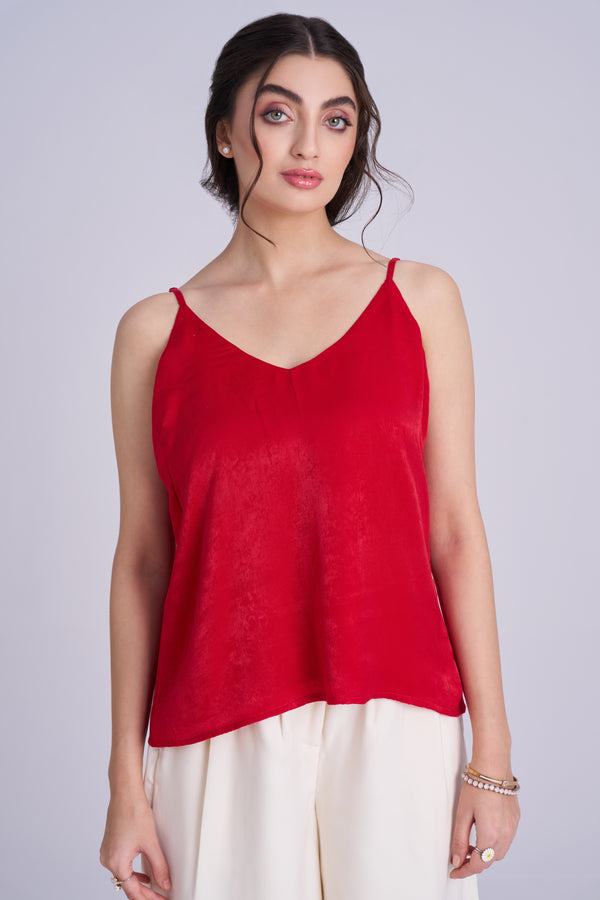 Red Satin Tank Top for Women | Red Casual Sleeveless Top