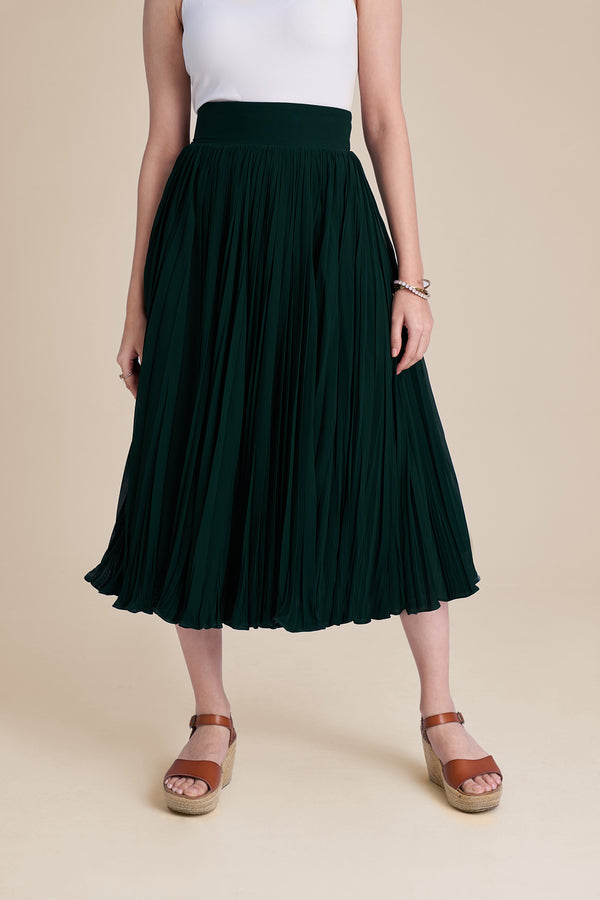 Green casual long skirt for women | Boho chic flared skirt