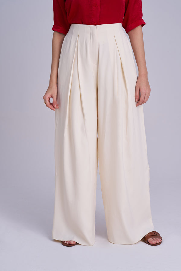 Elegant Loose Fit pleated White Pants | Chic Korean White Baggy Pants