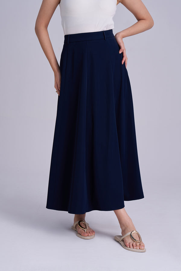 Women's blue Panel long Skirt | Korean A line Blue formal Skirt
