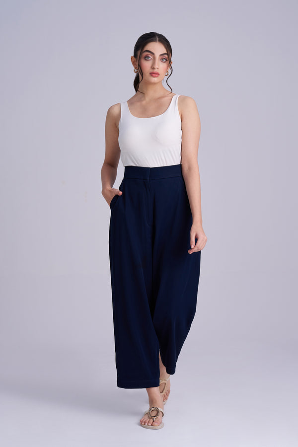 Blue Ankle-Length casual to formal Pants | Navy Blue Loose Fit Trousers