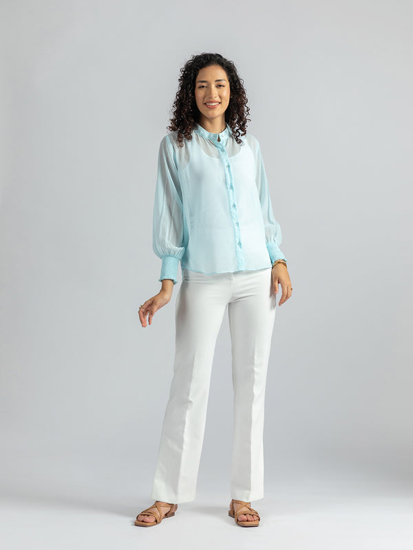 Casual Sky-Blue sheer Shirt with inner | Stylish Shirt for Women