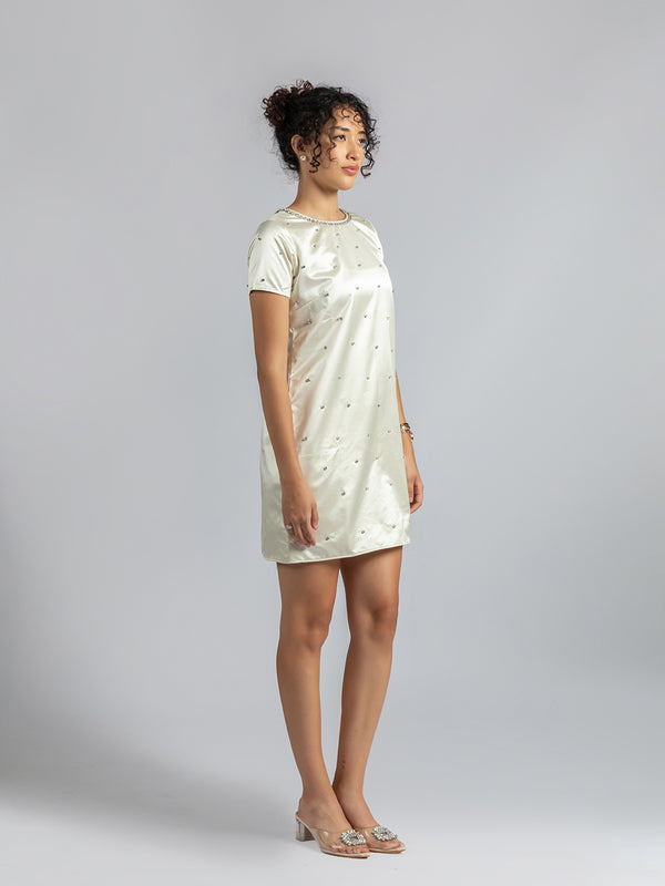 Satin Pearl Mini Dress