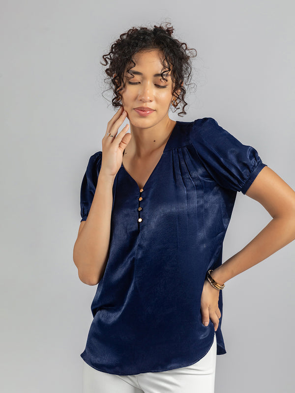 Royal Blue velvet Satin Top | Women's elegant blouse