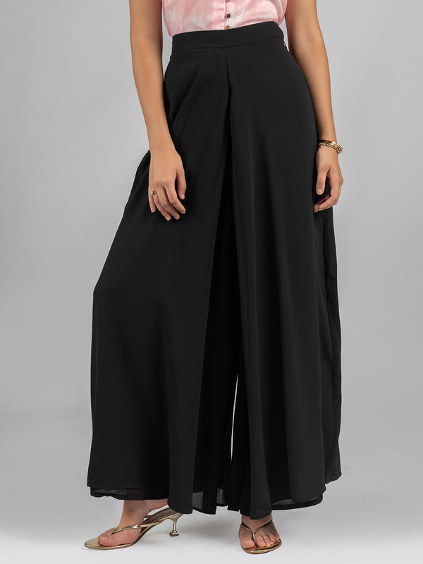 Black Wide-Leg Georgette palazzo Pants | Loose Fit  flared Black Palazzo pants