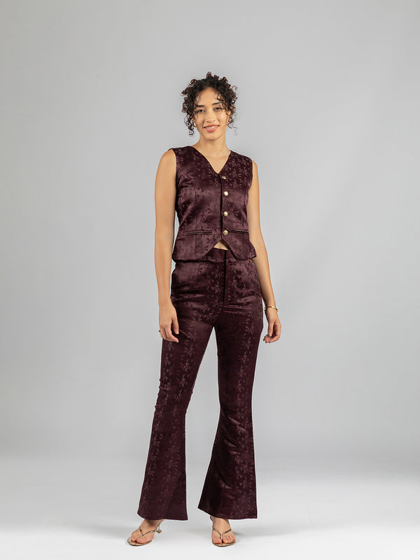 Maroon brocade flared pants for women | Stylish flared bottom formal pants