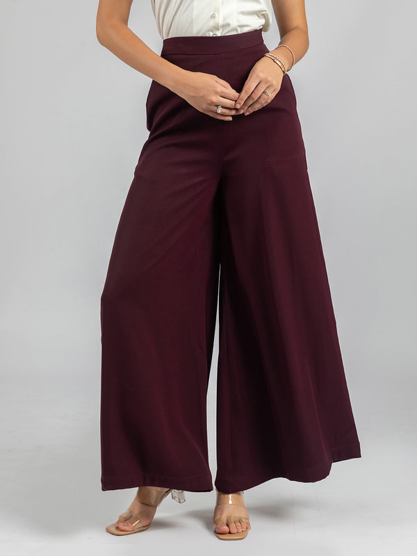 Wine Wide-Leg Palazzo Pants | Women's Flared Palazzo trousers