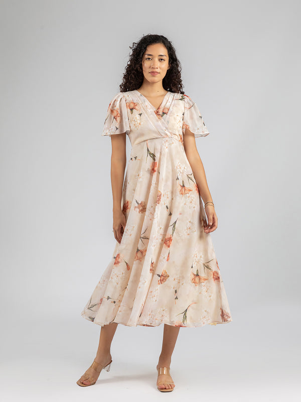 Beige Bloom Midi Dress