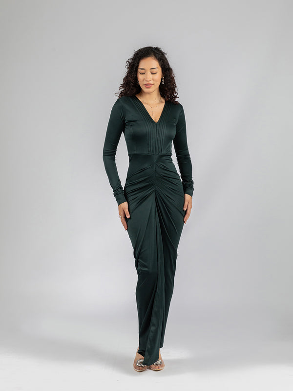 Green Luxe Drapes Dress