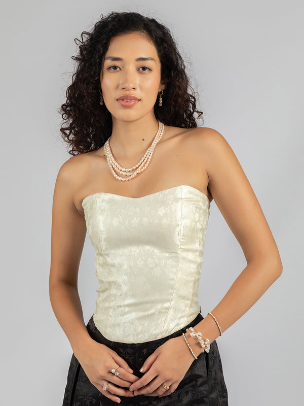 Off-White Brocade Corset Top | Brocade Tube Top for women