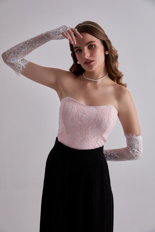 Pink Lace Cute Corset Top | Strapless Lace Bustier