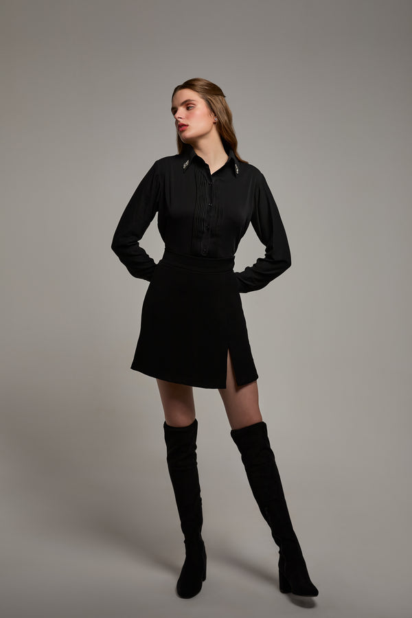 Black Polyester Midnight Bloom Shirt For Women