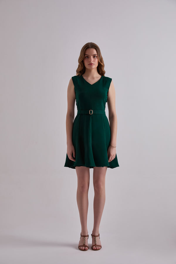 Green Polyester Emerald Daze Dress For Women