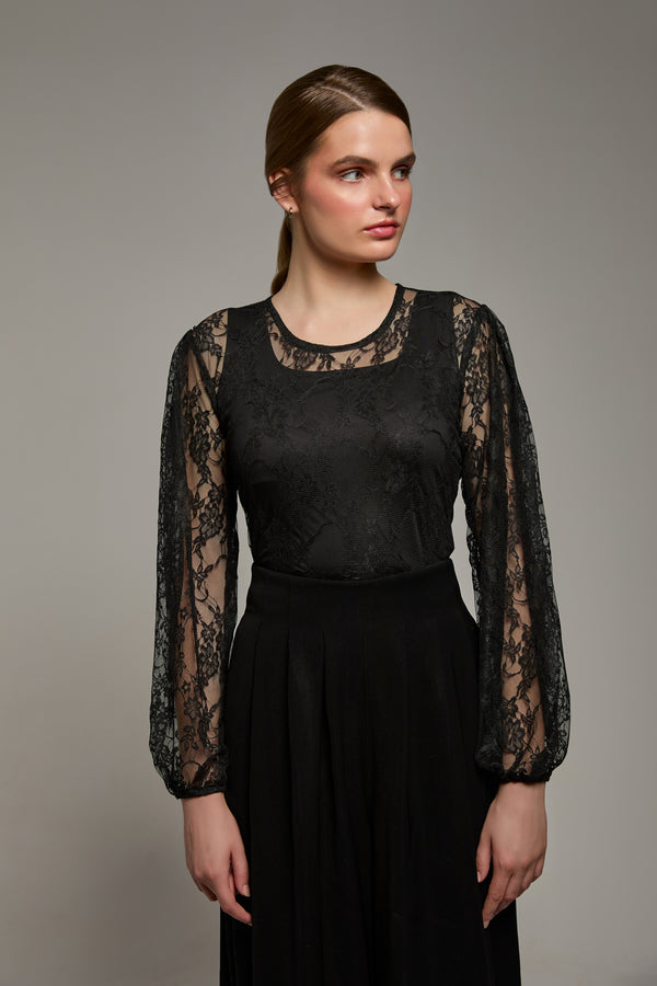 Black Polyester Dark Empress Lace Top For Women