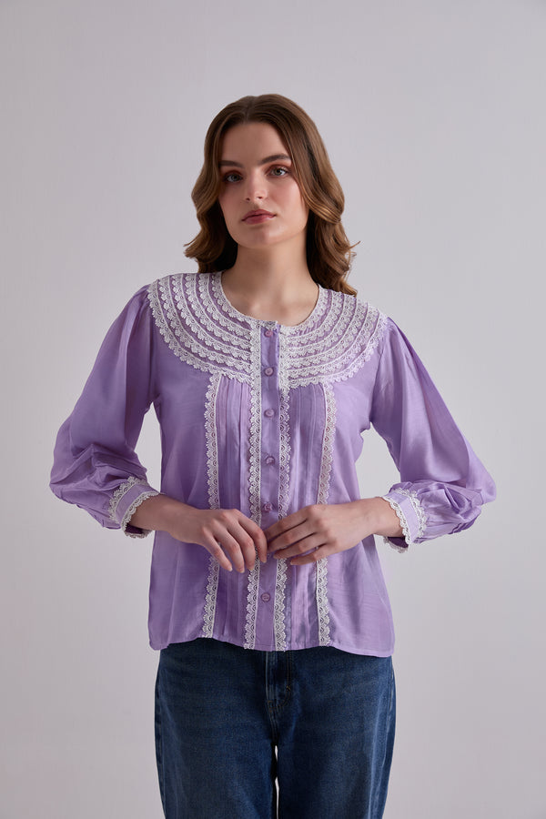 Purple Haze Cotton Silk Lace Top For Women