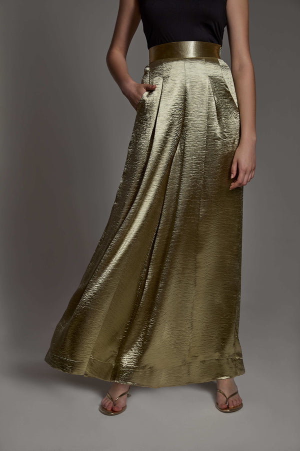 Golden Polyester Hour Palazzo For Women