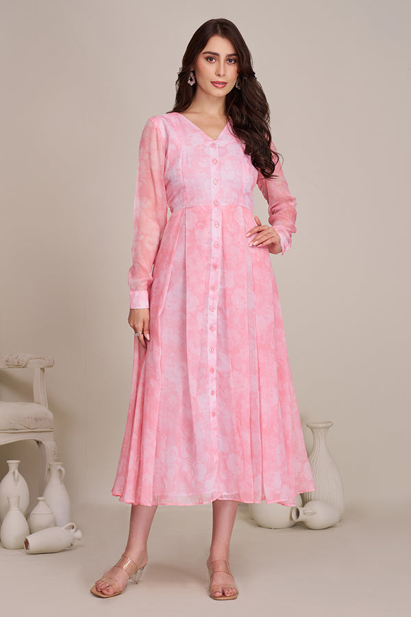 Pink printed dresses for women | Pink western dress for women