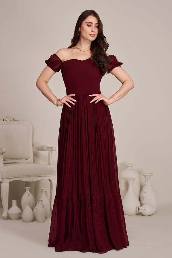 Maroon Women Gowns | Floor Length birthday Dress for women