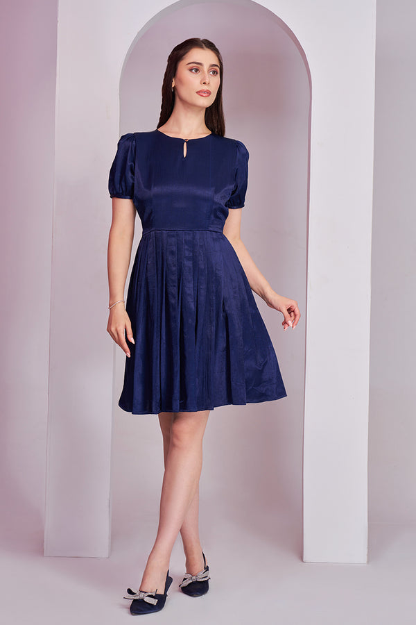 Blue Pleated short dresses for women | Partywear frocks for women