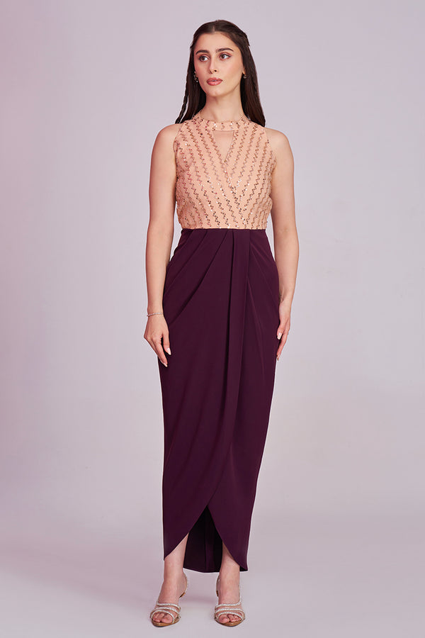 Elegant Cocktail Sequin Draped Gown | Party wear western dresses for women