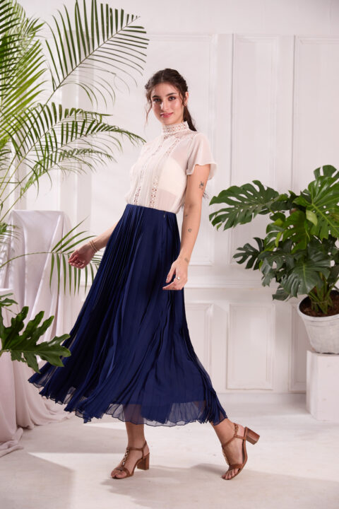 Navy Nirvana Midi Skirt